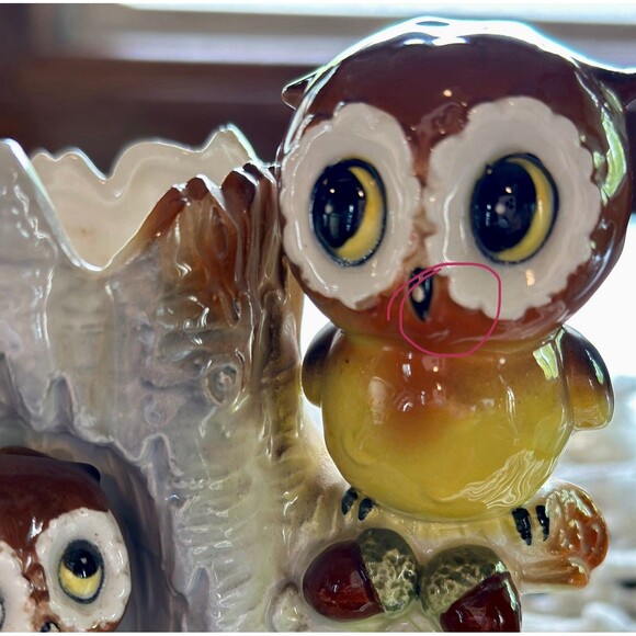 Vintage small ceramic made in Japan cute 5” mom and baby owl in tree planter‎ - Picture 10 of 11